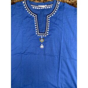 SHIRALEAH Chicago Womens Embroidered Cover-Up Tunic Blouse Top Large Blue New
